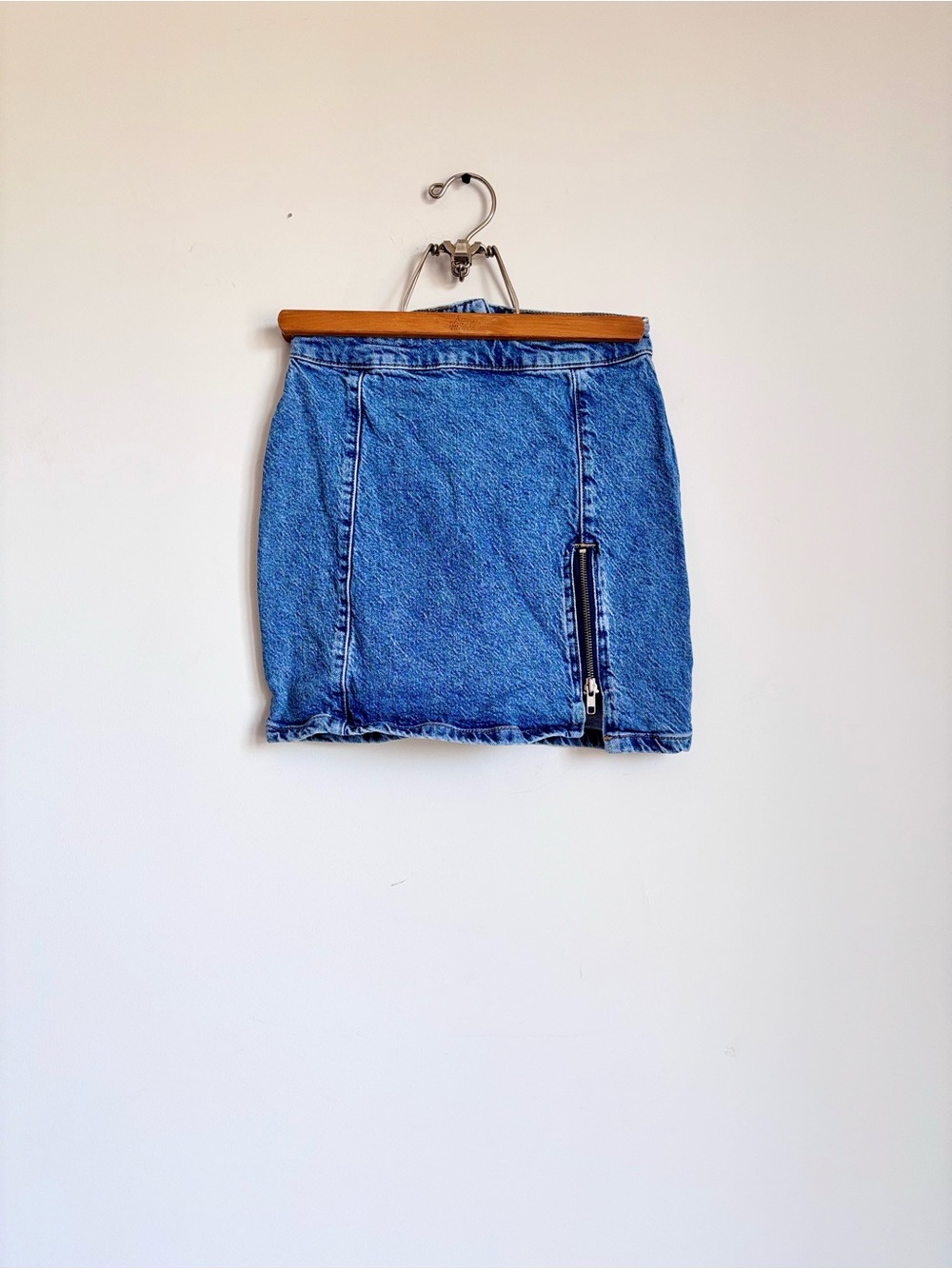 We The Free People Denim Mini Skirt Front Side Zipper Blue Medium Wash 4